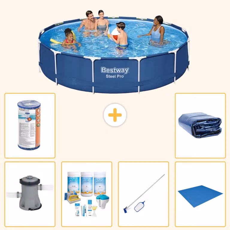 Piscina gonfiabile Bestway Steel Pro, rotonda, dimensioni 396x84 cm, composta da 7 elementi, modello S21611