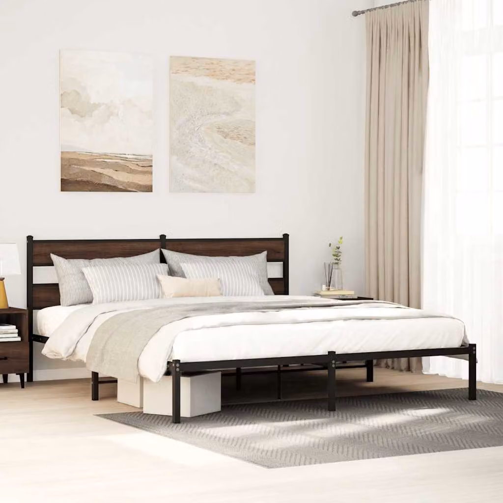 vidaXL Giroletto con Testiera in Rovere Marrone e Struttura in Metallo, L: 198 cm, P: 207 cm, H: 91,5 cm