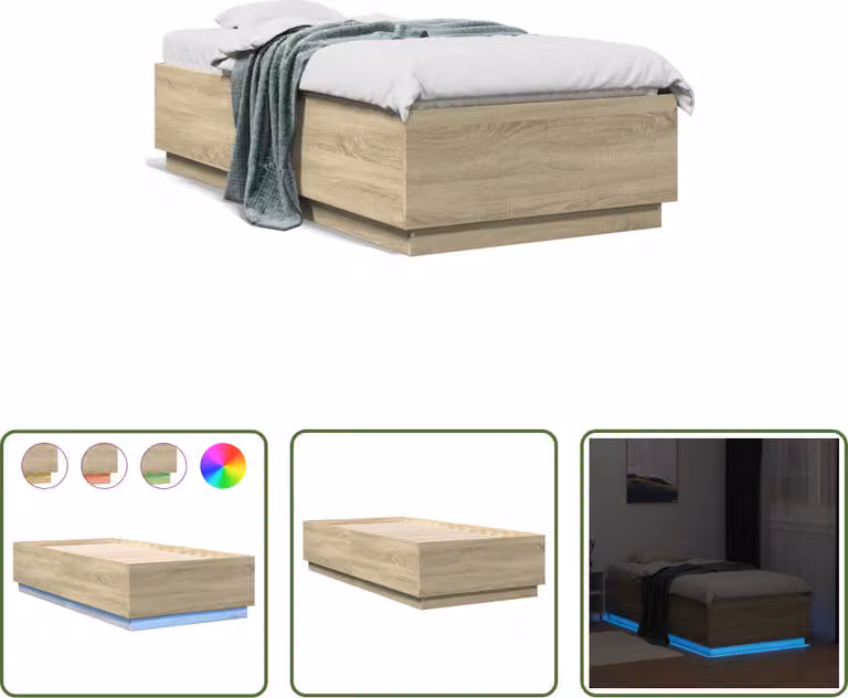 The Living Store Struttura letto con LED rovere Sonoma 90x190 cm Materiale legno