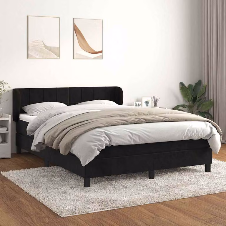 vidaXL Giroletto a Molle con Materasso in Velluto Nero L/P/H: 140 x 190 cm