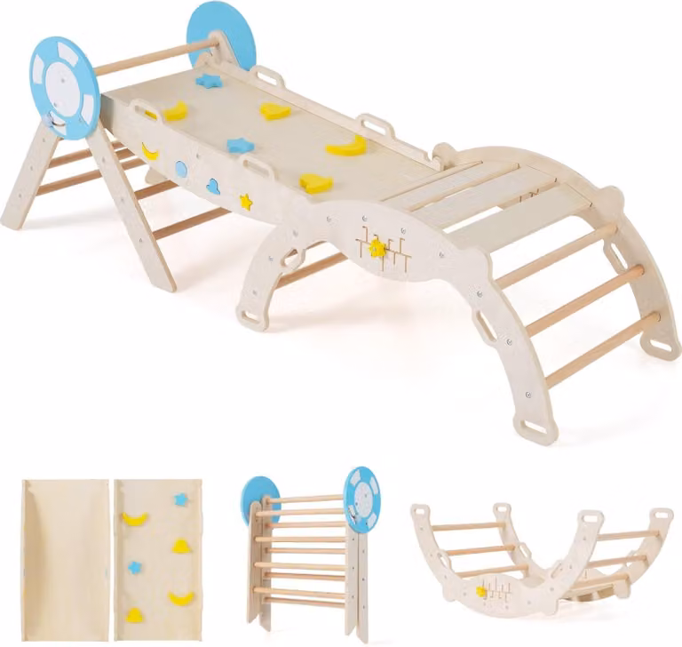 Set da arrampicata per bambini con scivolo, arco e blocchi