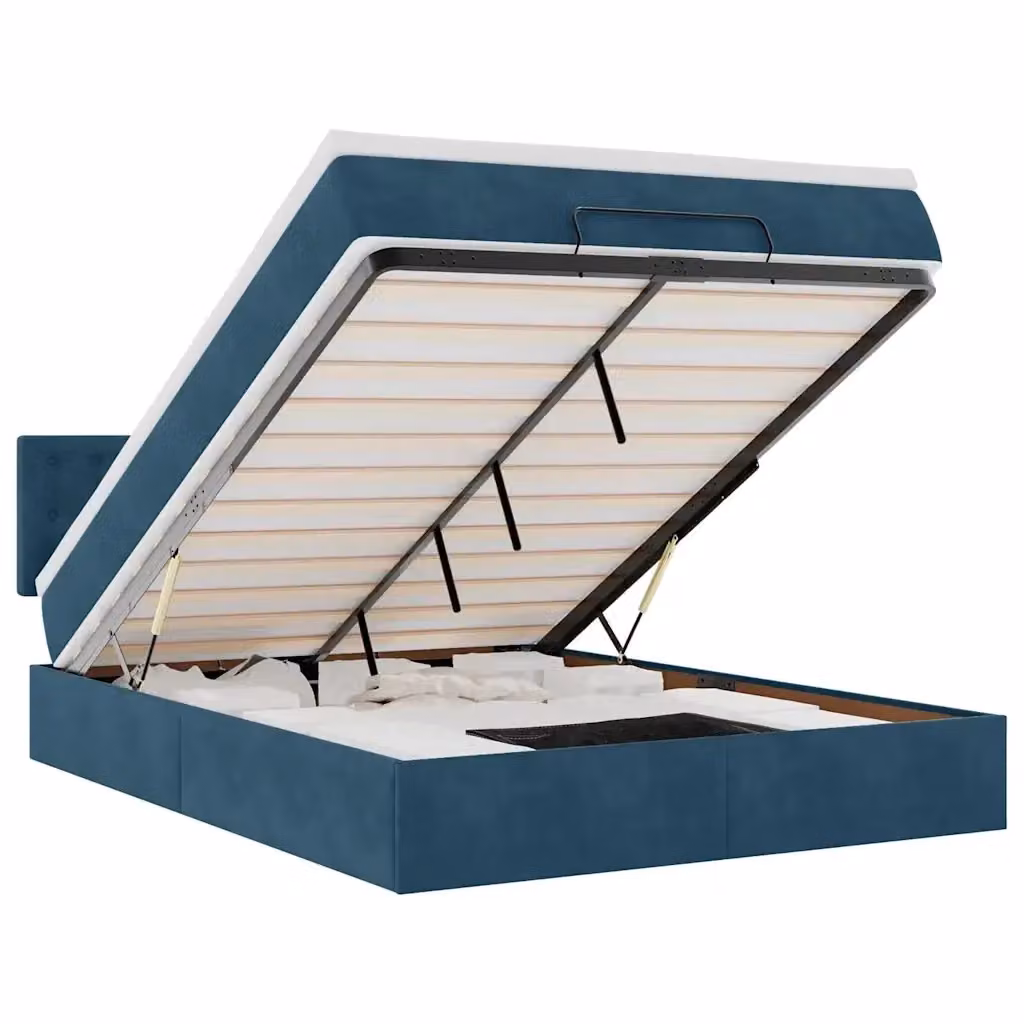 vidaXL Struttura Letto con Materasso e Contenitore a Sollevamento, Velluto Blu e Bianco, L/P/H: 200 x 140 x 88 cm – 2