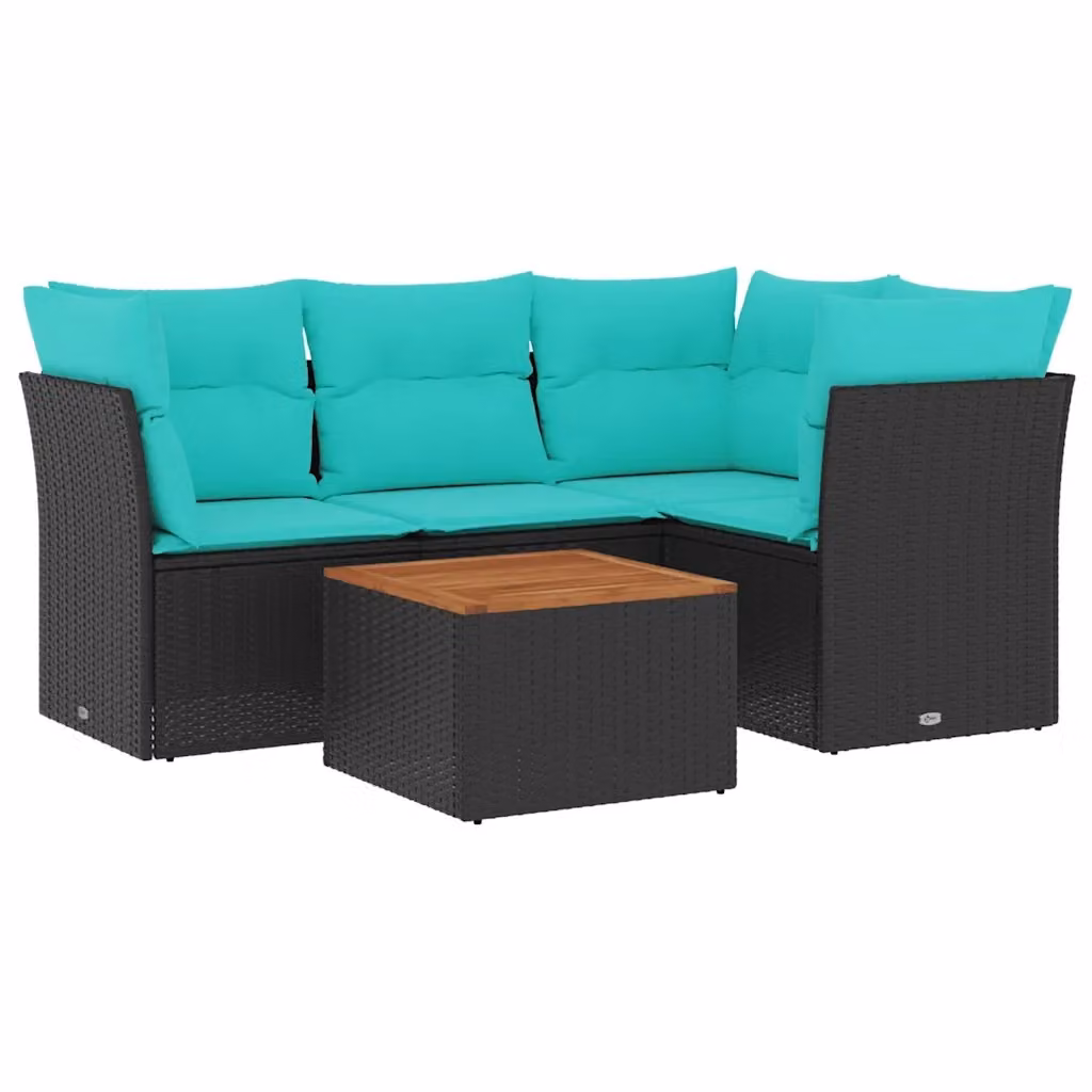Set di divani da giardino vidaXL in 5 pezzi con cuscini in polyrattan nero e tavolino da esterno a forma di L – 2