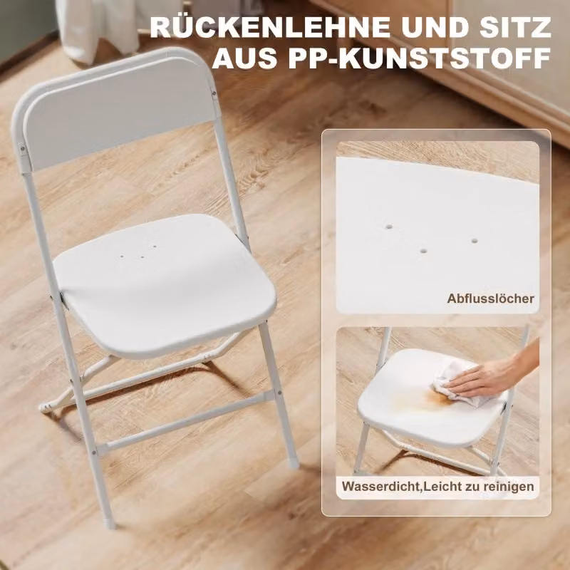 Set di 6 sedie pieghevoli OKWISH bianche in plastica e metallo con design moderno e impilabile per soggiorno, sala da pranzo o ufficio – 2