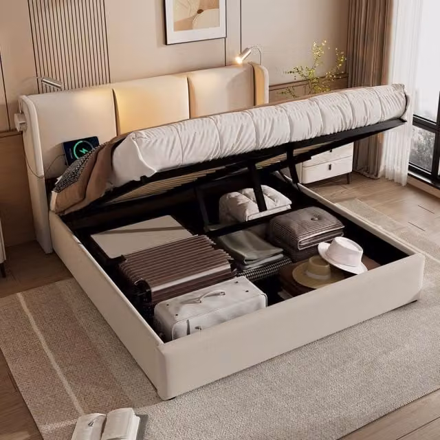 letto imbottito lino beige 140x200 cm