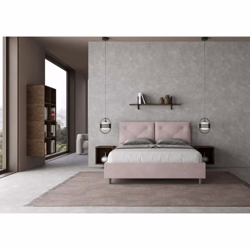 Letto matrimoniale alla francese Ityhome con contenitore in microfibra, colore viola, L: 150 cm, P: 200 cm, H: 110 cm, H: 165 cm – 2