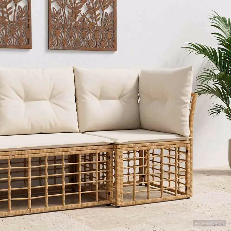 Modulo Divano Angolare da Esterno vidaXL in Polyrattan con Cuscini Beige e Marrone per Giardino e Terrazzo