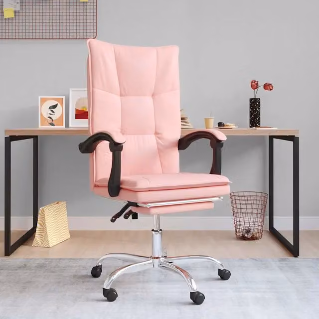 Poltrona da Ufficio Executive Reclinabile in Similpelle Rosa con Poggiatesta e Ruote per Home Office