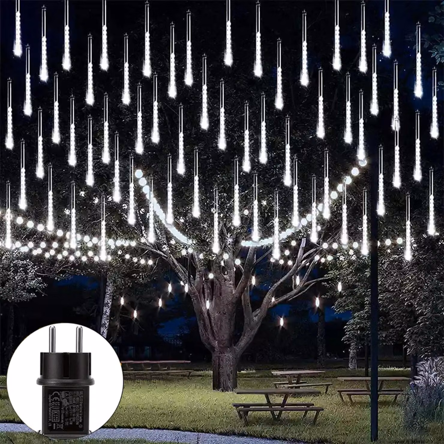 192 LED Meteor Shower Rain Lights Bianco impermeabile Icicle Fairy Lights Giardino Party Decorazione di Natale