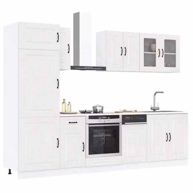 Set Mobili da Cucina Moderno vidaXL Bianco Lucido con Ante in Vetro in 8 Pezzi