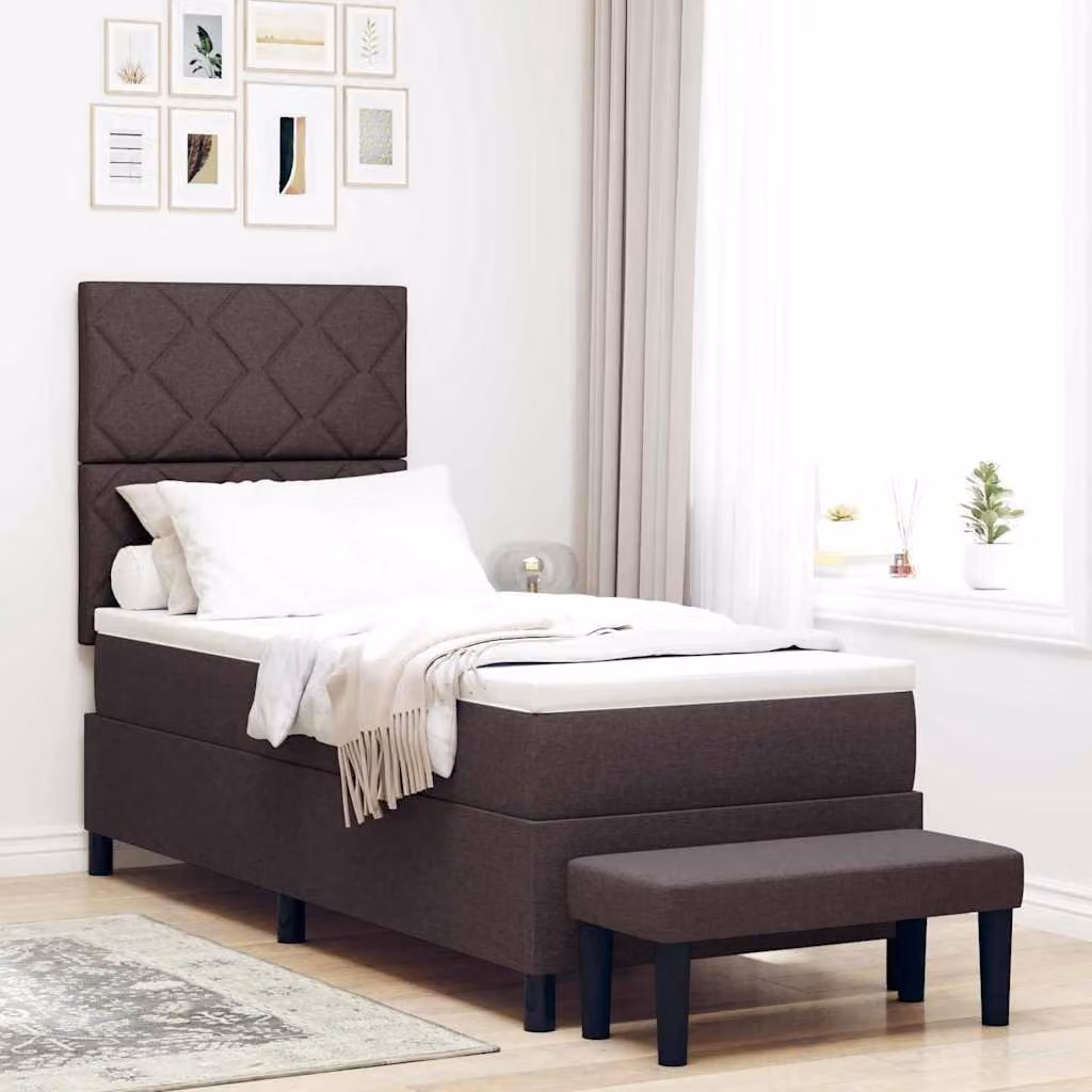 Maison Exclusive - Letto boxspring con testiera, marrone scuro, 80 x 200 cm, tessuto