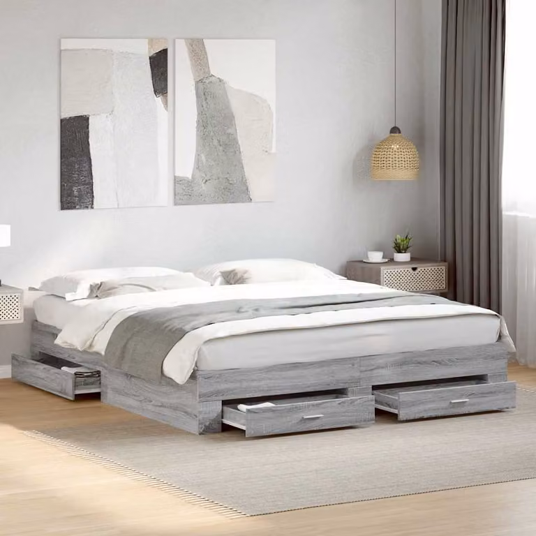 vidaXL Giroletto con Cassetti Grigio in Legno Multistrato L: 180 cm, P: 200 cm