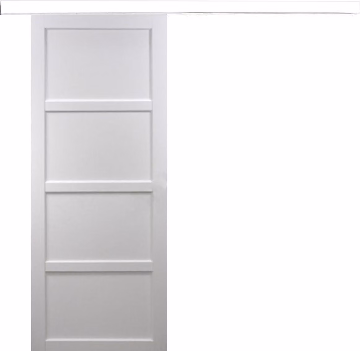 Porta scorrevole Tamera bianca a 4 pannelli H204 x L83 cm, binario in alluminio con fascia bianca Gd Menuserie