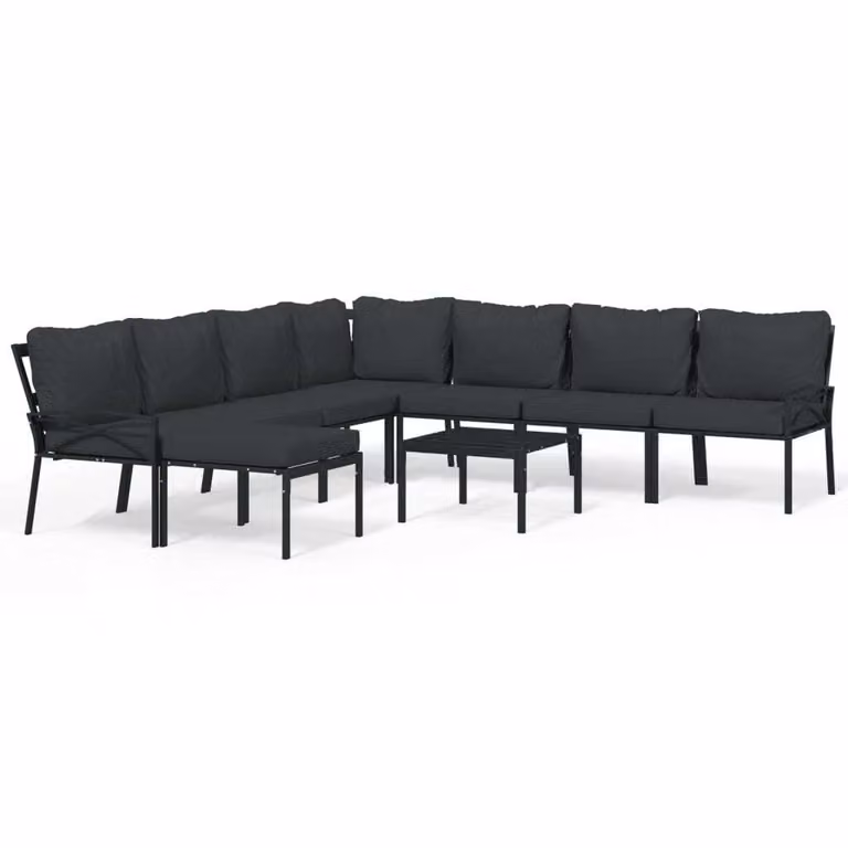set 9 pezzi per salotto da giardino con cuscini in acciaio grigio