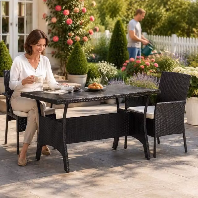 Garden Table Black 120x70x66 Cm Poly Rattan