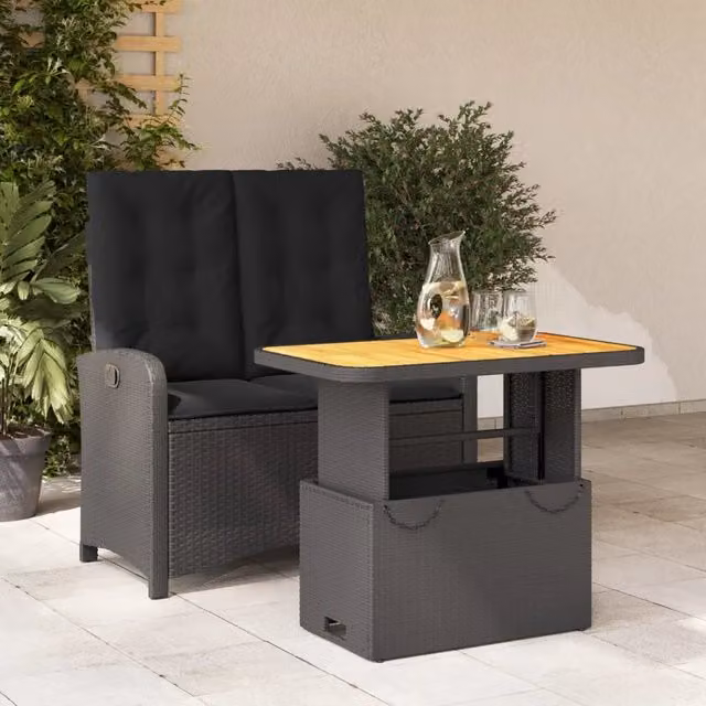 Set da Pranzo da Giardino 2 pz con Cuscini Nero in Polyrattan 3277334