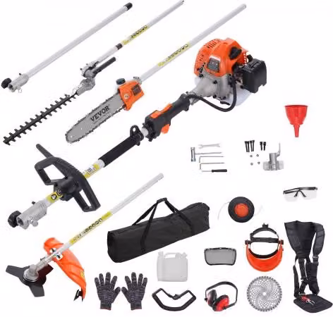 VEVOR Tagliasiepi 6 in 1 Multifunzionale a Gas da 33CC con Manico Lungo, Colore Arancione