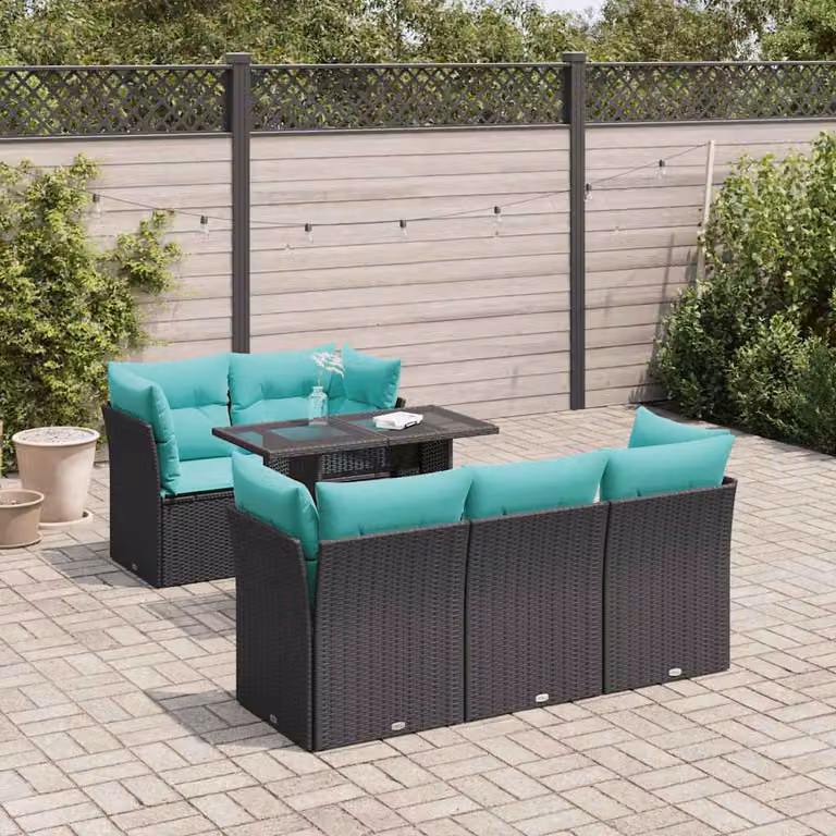 Set Divano da Giardino vidaXL a Forma di L in Polyrattan Nero con Cuscini e Tavolino da Caffè