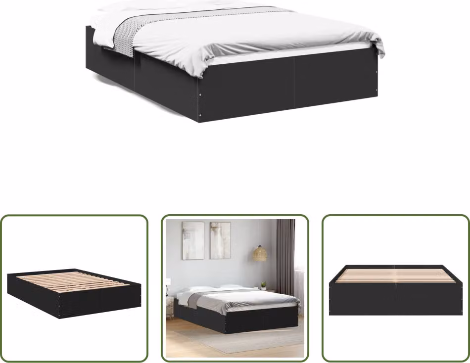 The Living Store Struttura letto nera 120x190 cm in materiale ligneo