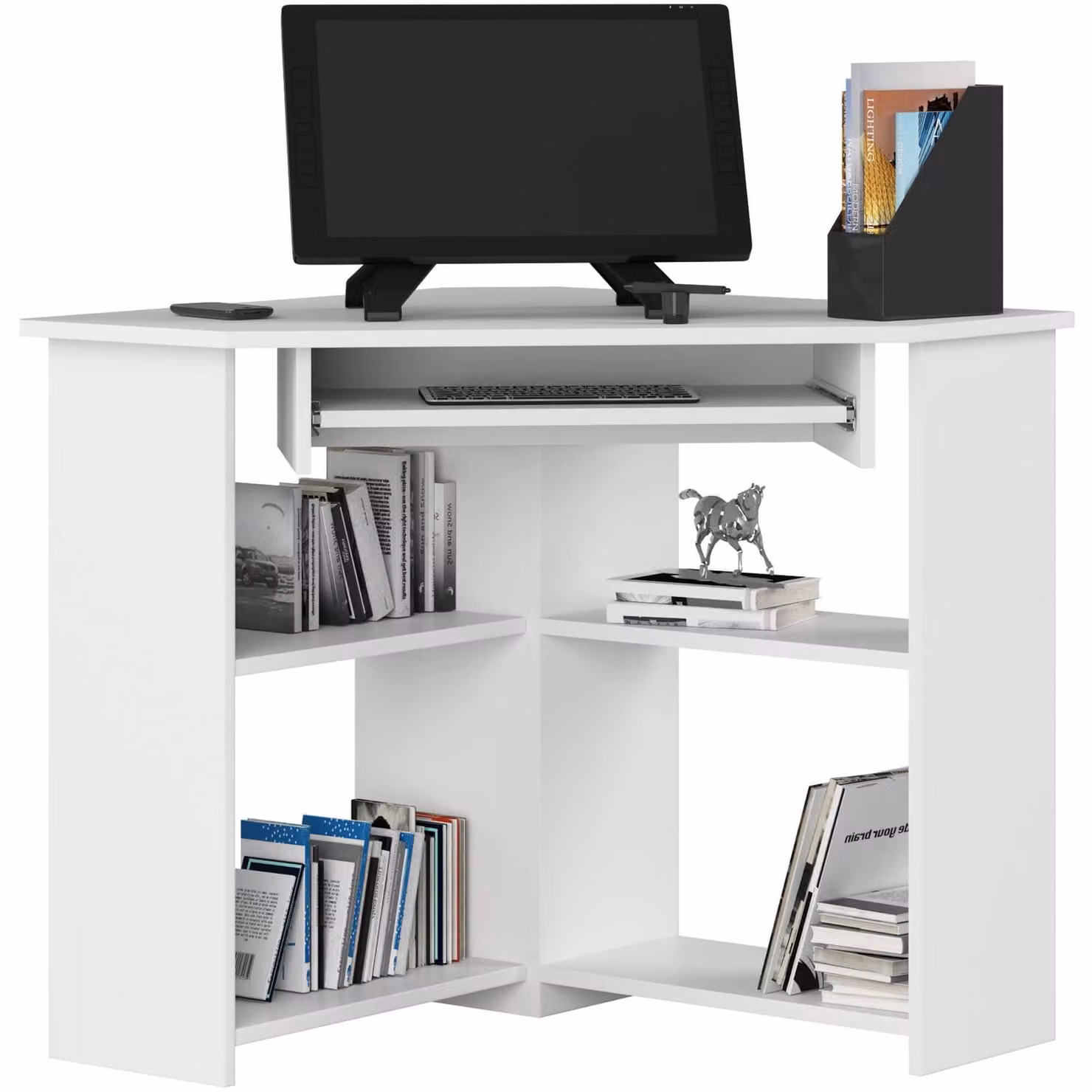 Scrivania angolare 80x80 cm, scrivania per computer con cassetto estraibile per la tastiera, soluzione angolare, finitura opaca, altezza 74 cm
