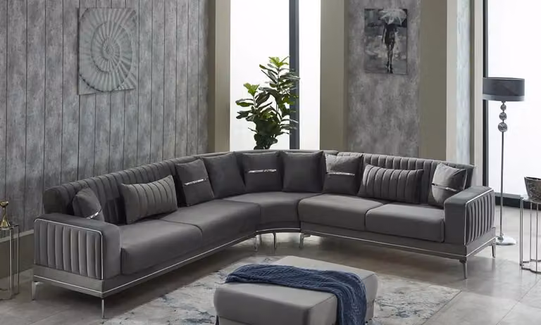 Wohnzimmer Sofa Polstersofa Ecksofa L-Form Stoffsofa Grau Couch Eckgarnitur