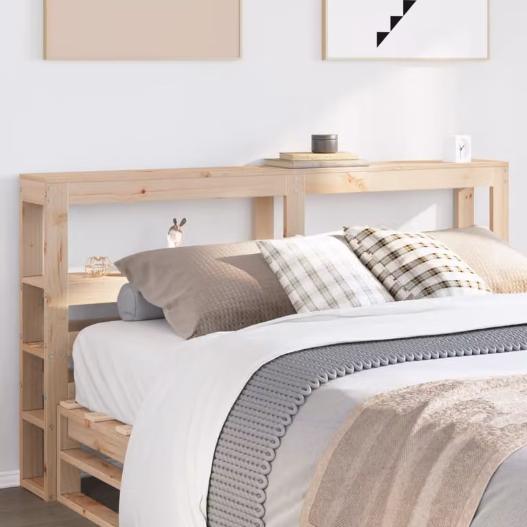Testiera con ripiani integrati vidaXL in legno massello di pino marrone per letto 140x200 cm