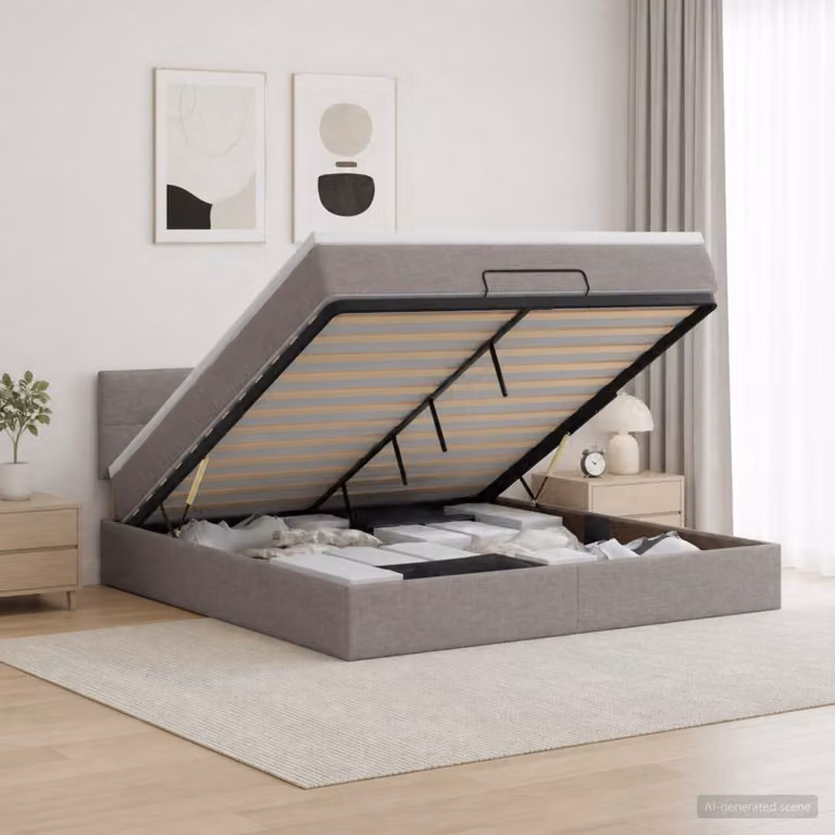 Letto ottomano con materasso vidaXL in tessuto beige e grigio L/P: 180 x 200 cm