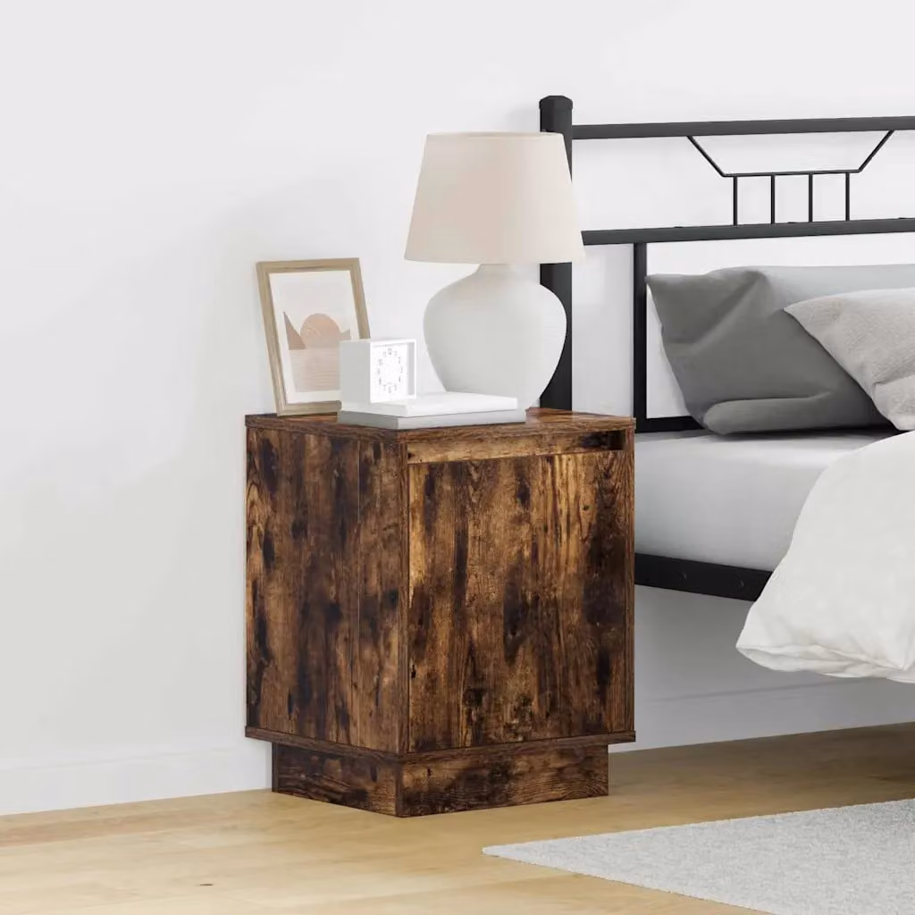 Set di 2 Armadi da Notte vidaXL in Rovere Fumé con Illuminazione Integrata, L 39 cm x P 34,5 cm x H 50 cm
