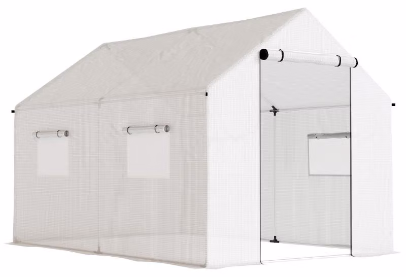 Serra a tunnel Moonbite, dimensioni 3 x 2 x 2 metri, struttura in acciaio zincato, 4 finestre a rete, porta scorrevole con cerniera, telo resistente ai raggi UV da 140 g/m², colore bianco