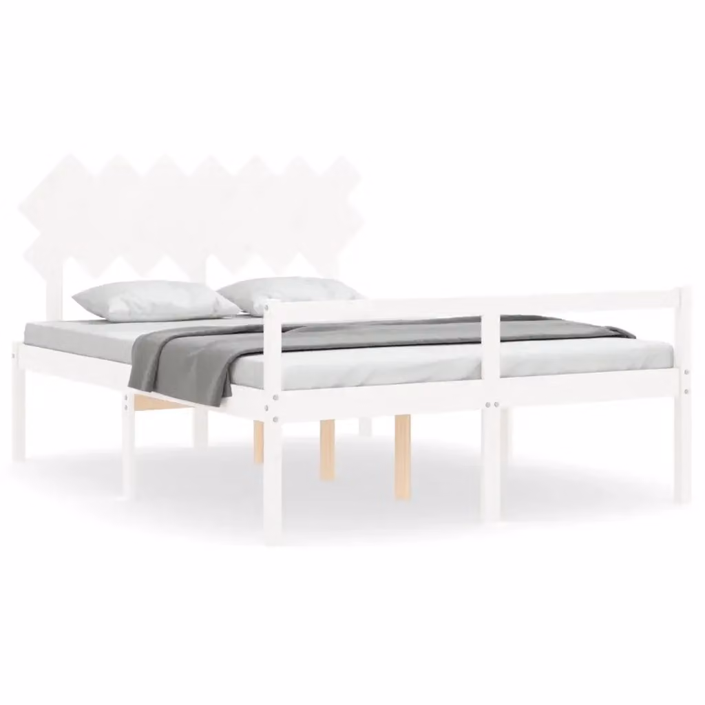 Letto per anziani vidaXL in legno massello di pino bianco con testiera stile rustico L/P/H: 205.5 x 140 x 80.5 cm – 2