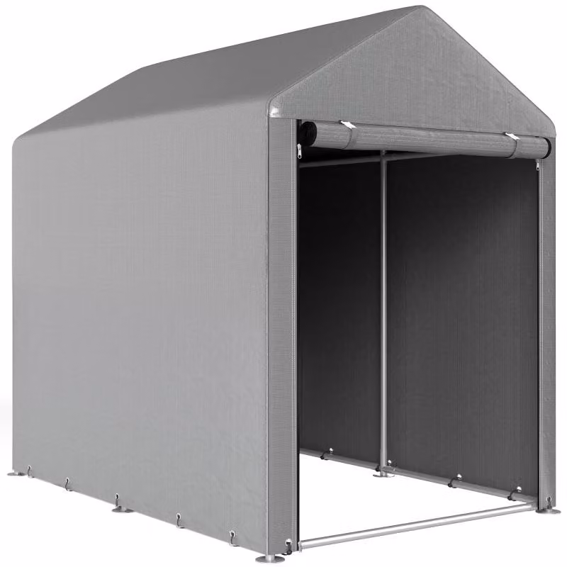 Capanno da giardino Moonbite, utilizzabile anche come tenda deposito, con struttura in acciaio zincato, telo resistente ai raggi UV, porta con cerniera (106 x 126 cm), completo di picchetti di ancoraggio, realizzato in acciaio, colore grigio chiaro