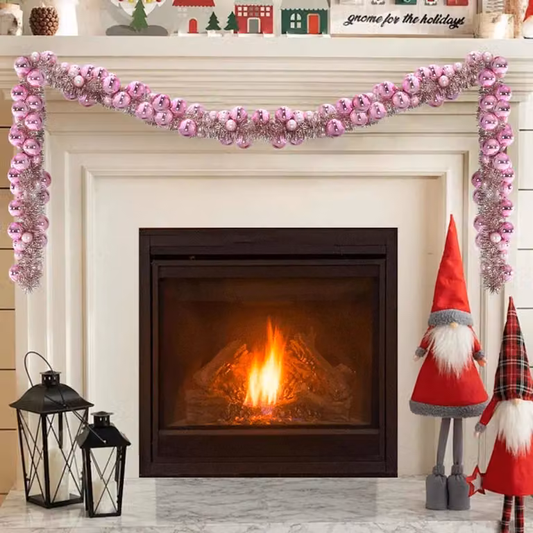 Ghirlanda di Natale con LED e Palline Rosa vidaXL, Lunghezza: 186 cm
