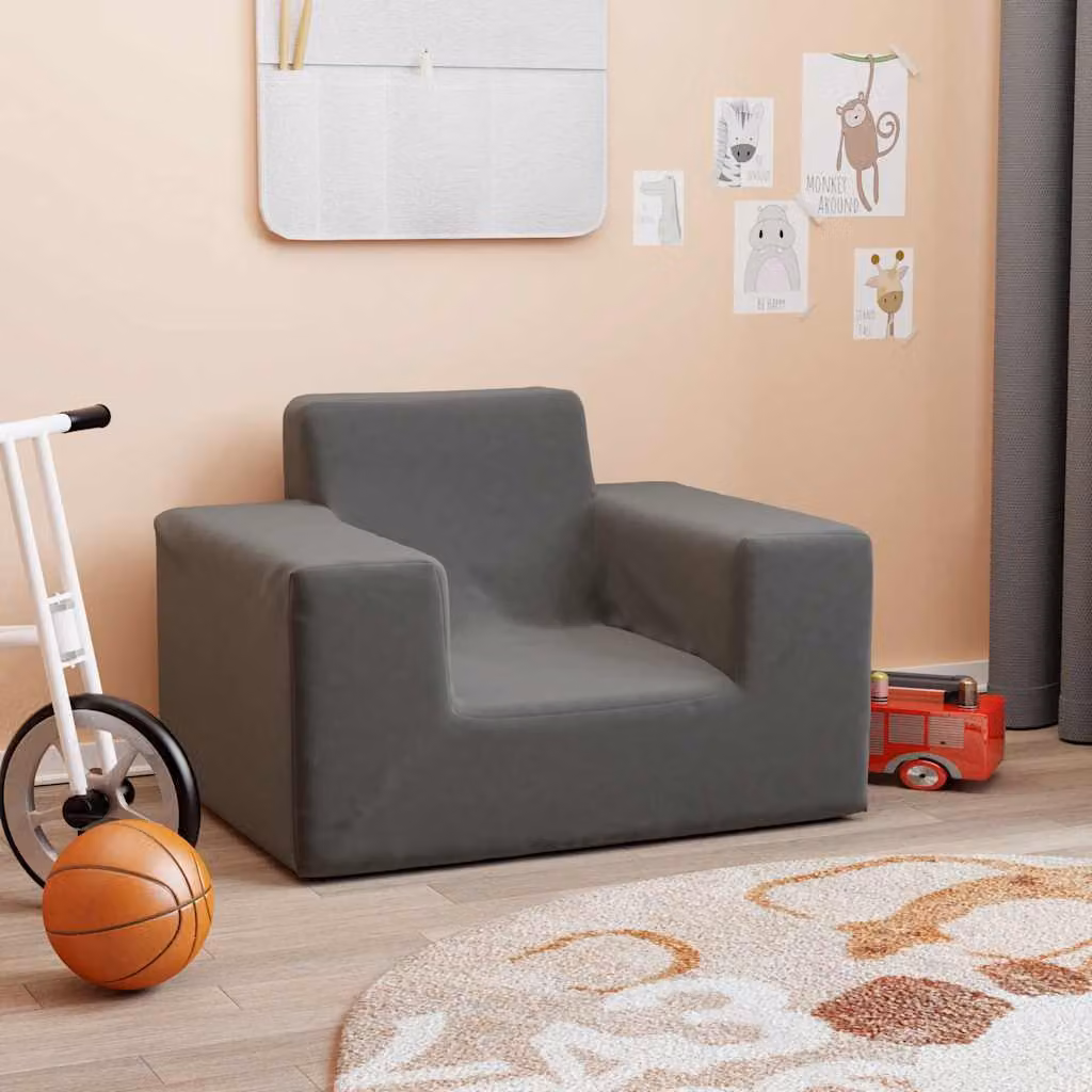 vidaXL Divano per Bambini Antracite in Morbido Peluche