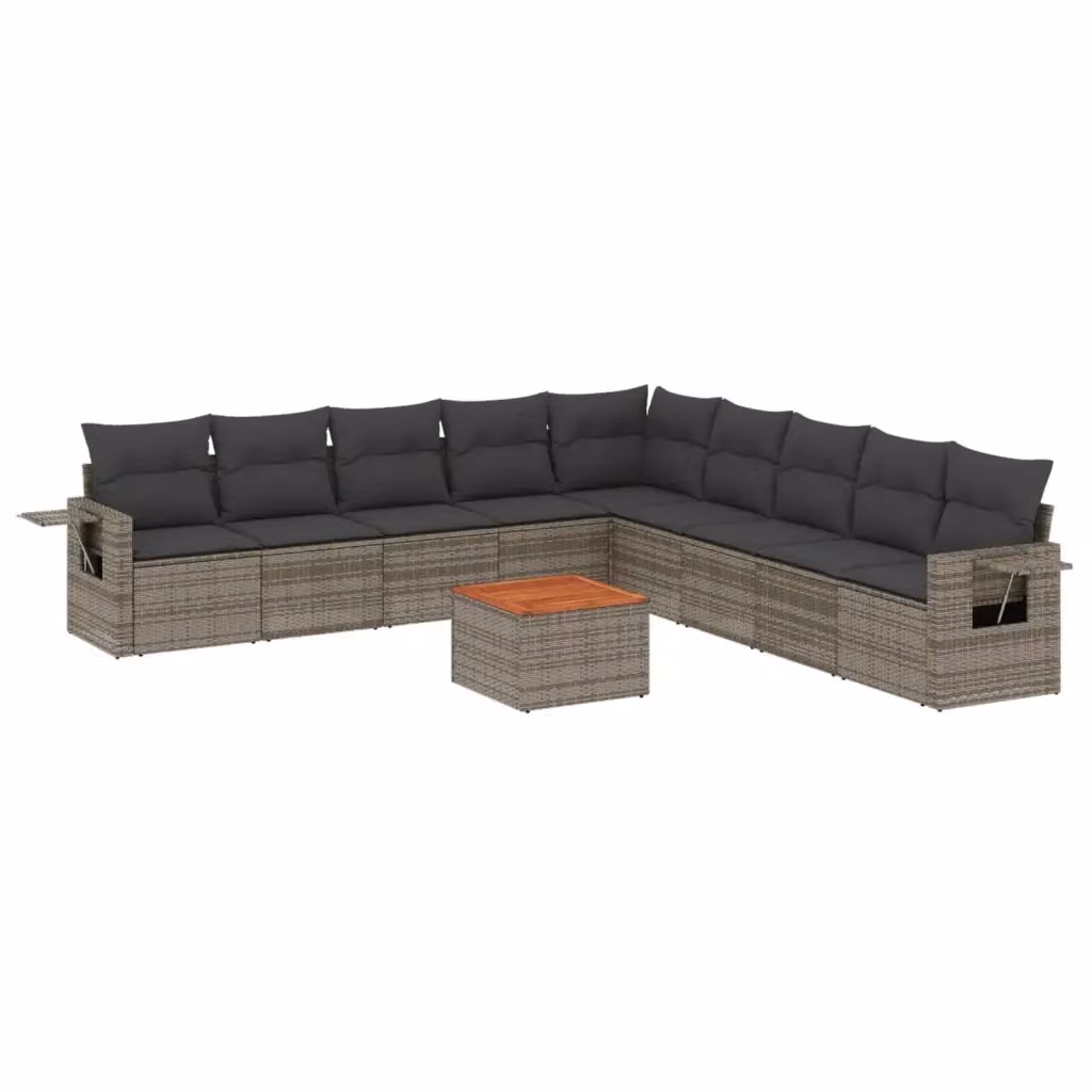 vidaXL Set Divano da Giardino 10 pz in Polyrattan Grigio con Cuscini e Tavolino da Caffè – 2
