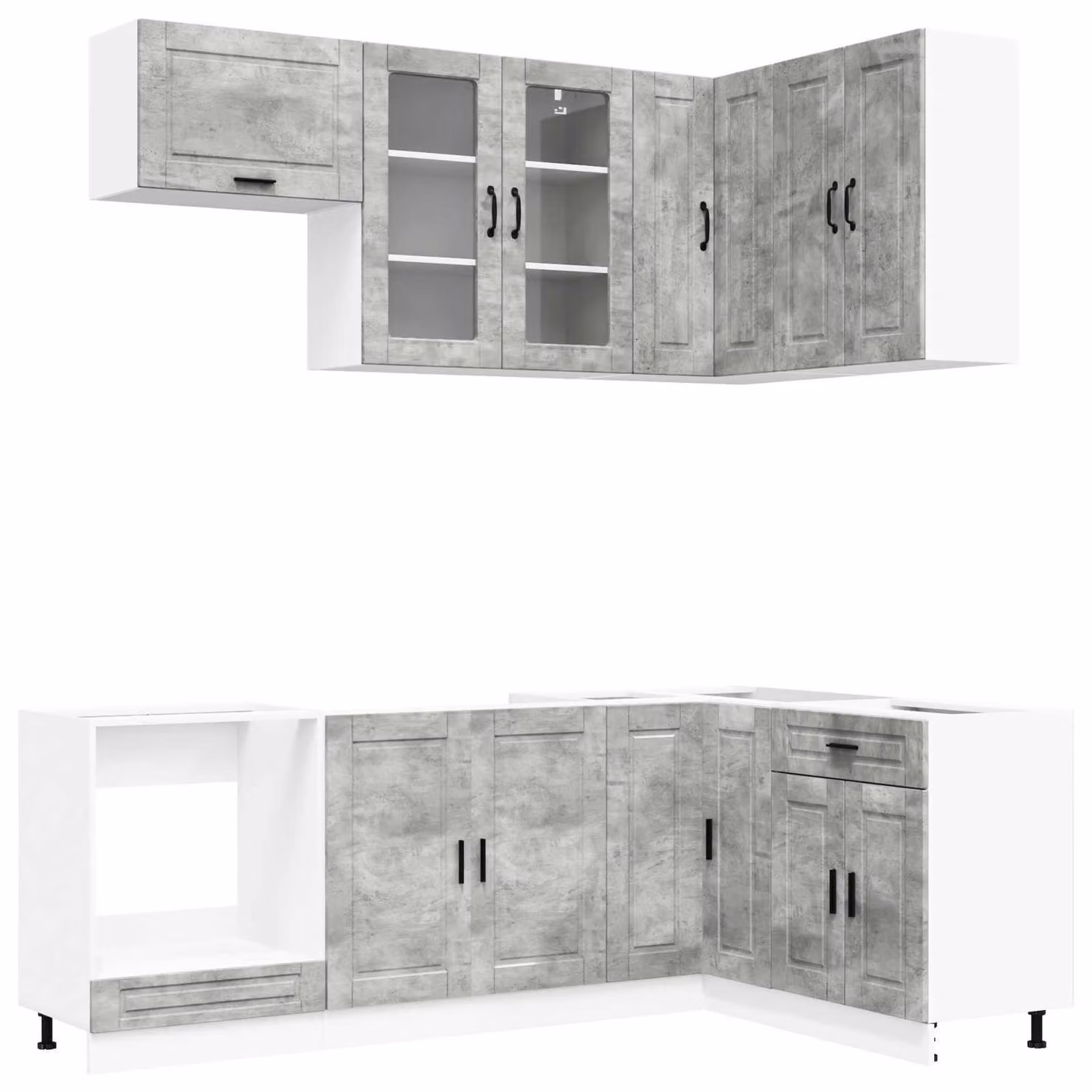 Set di mobili da cucina PORTO, 8 pezzi, colore grigio cemento, materiale: legno composito