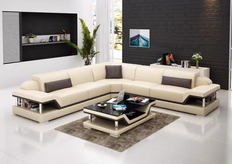 Ledersofa mit USB Wohnlandschaft Ecksofa Eck Garnitur Design Modern Sofa G8004B