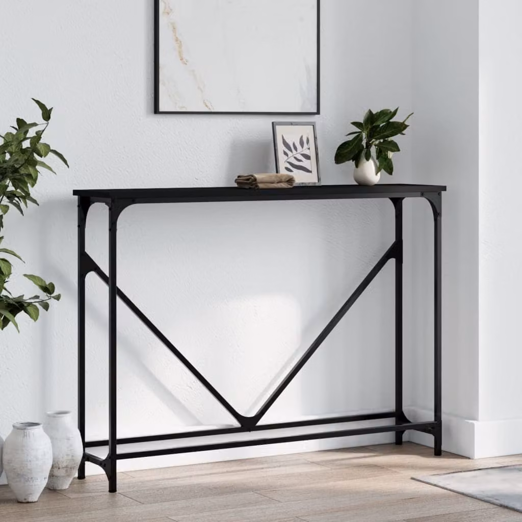 vidaXL Tavolino Consolle Nero in Legno e Metallo, L 102 x P 22,5 x H 75 cm