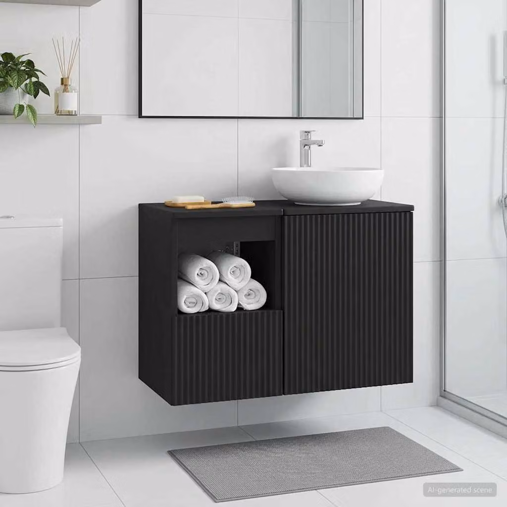 Mobile da bagno vidaXL nero in legno MDF con ante a battente e ripiani interni L/P/H: 30 x 41 x 50 cm