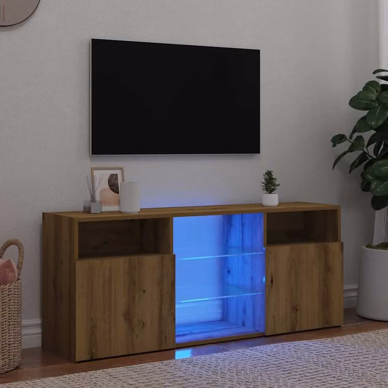 Mobile Porta TV vidaXL con LED Integrati e Ruote, Colore Marrone, L 120 x P 30 x H 50 cm