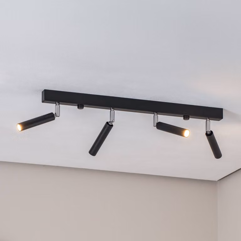 Faretto da soffitto Nicanor, nero/cromo, 60 cm, a 4 luci Nicanor SOLLUX LIGHTING, dimmerabile, Nero, Soggiorno / Sala da pranzo, Metallo, Faretto