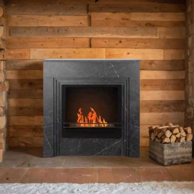 Camino a bioetanolo Kinsasa, Caminetto, Focolare senza fumo, Riscaldatore ad etanolo, Made in Italy, 96x35 h96 cm, Nero