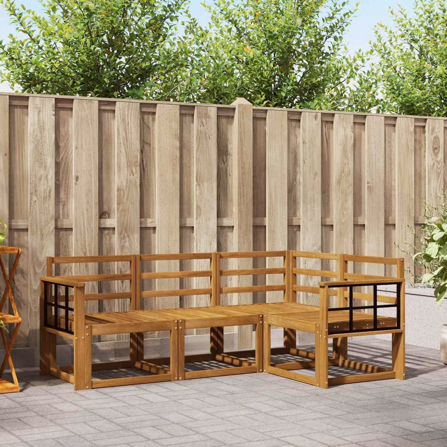 Set di divani da esterno vidaXL a forma di L in legno di acacia massello marrone, composto da 4 pezzi per giardino e terrazza