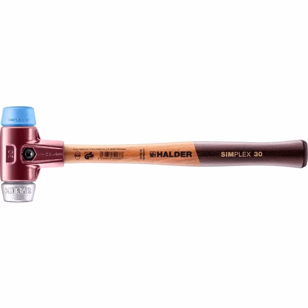 Mazza SIMPLEX soft-face con alloggiamento TE e manico in legno, Ø 30, TPE-soft / metallo morbido