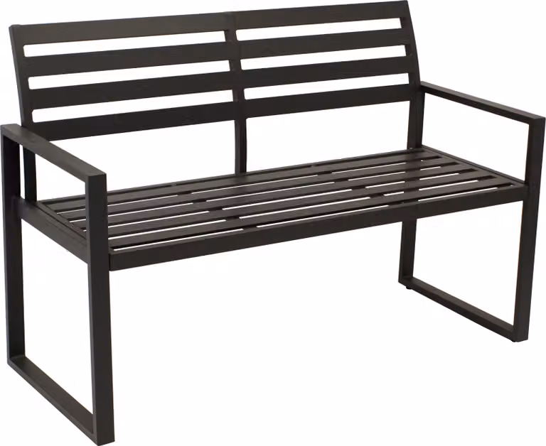 DEGAMO panchina da giardino panca da parco in alluminio ATLANTA 2 posti 123cm, alluminio nero, resistente alle intemperie