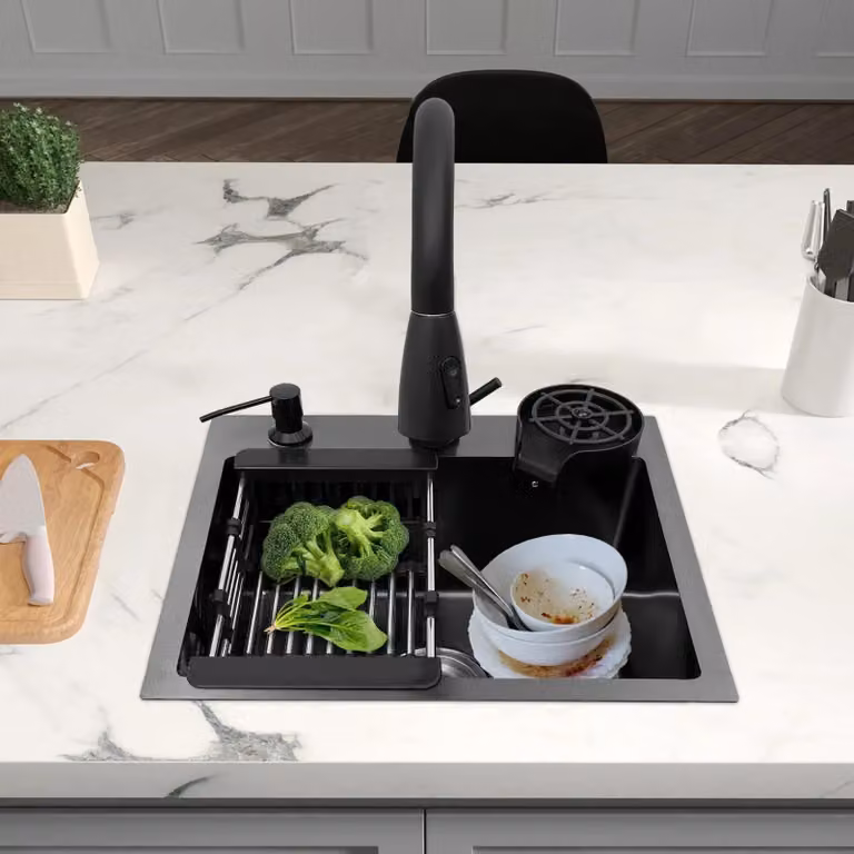Lavello da cucina con miscelatore estraibile - 45 x 40 cm - Acciaio inossidabile - Vasca singola