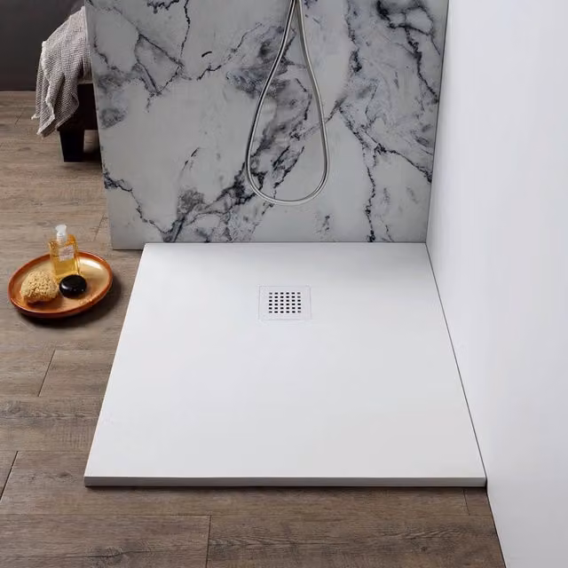Piatto doccia quadrato IPERBRIKO bianco effetto pietra antiscivolo L/P: 70 x 70 cm