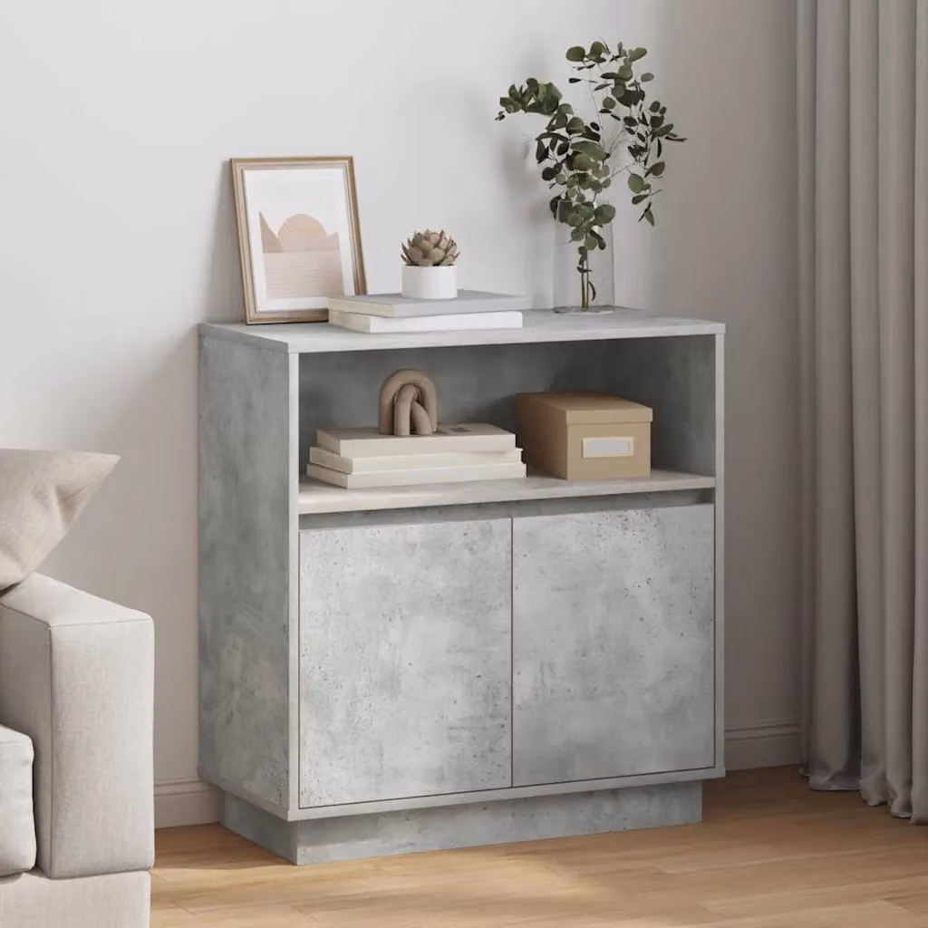 Madia moderna vidaXL con illuminazione LED in legno ingegnerizzato, colore grigio cemento, L: 71 cm, P: 34,5 cm, H: 75 cm