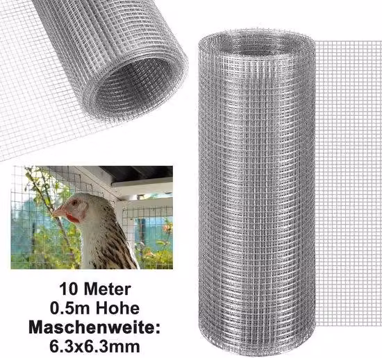 Rete metallica quadrata da 6,3 mm | Altezza 50 cm x Lunghezza 10 m | Acciaio zincato per grondaie e recinzioni da giardino