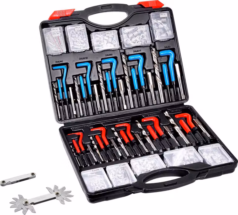 SucceBuy Kit di riparazione filetti Helicoil, set di utensili per filettatura SAE/metrica da 338 pezzi, M5-M12, 1/4"-1/2", punte HSS, inserti per filettatura, maschi e utensili di montaggio