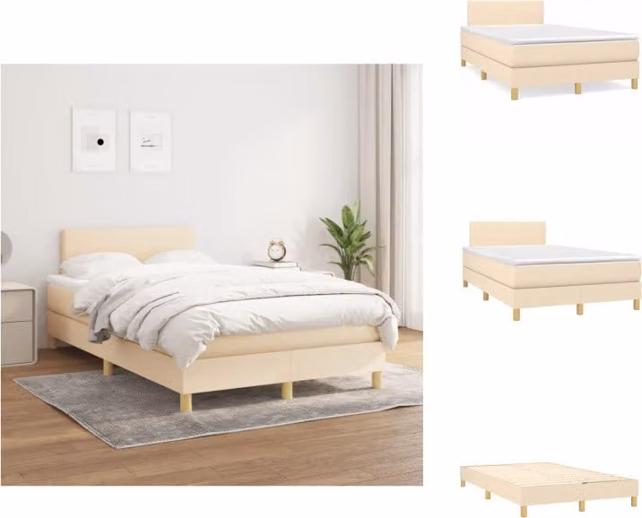 vidaXL Letto a molle con materasso in tessuto crema 120x200 cm - Letti e strutture letto